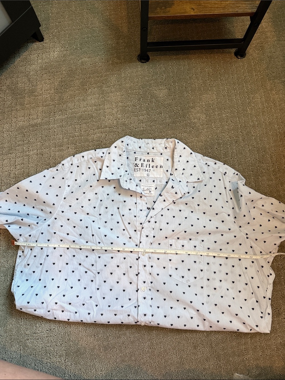 EUC Frank & Eileen - Women Button Down Shirt in Blue Stripe w/ Navy Hearts - Picture 13 of 13